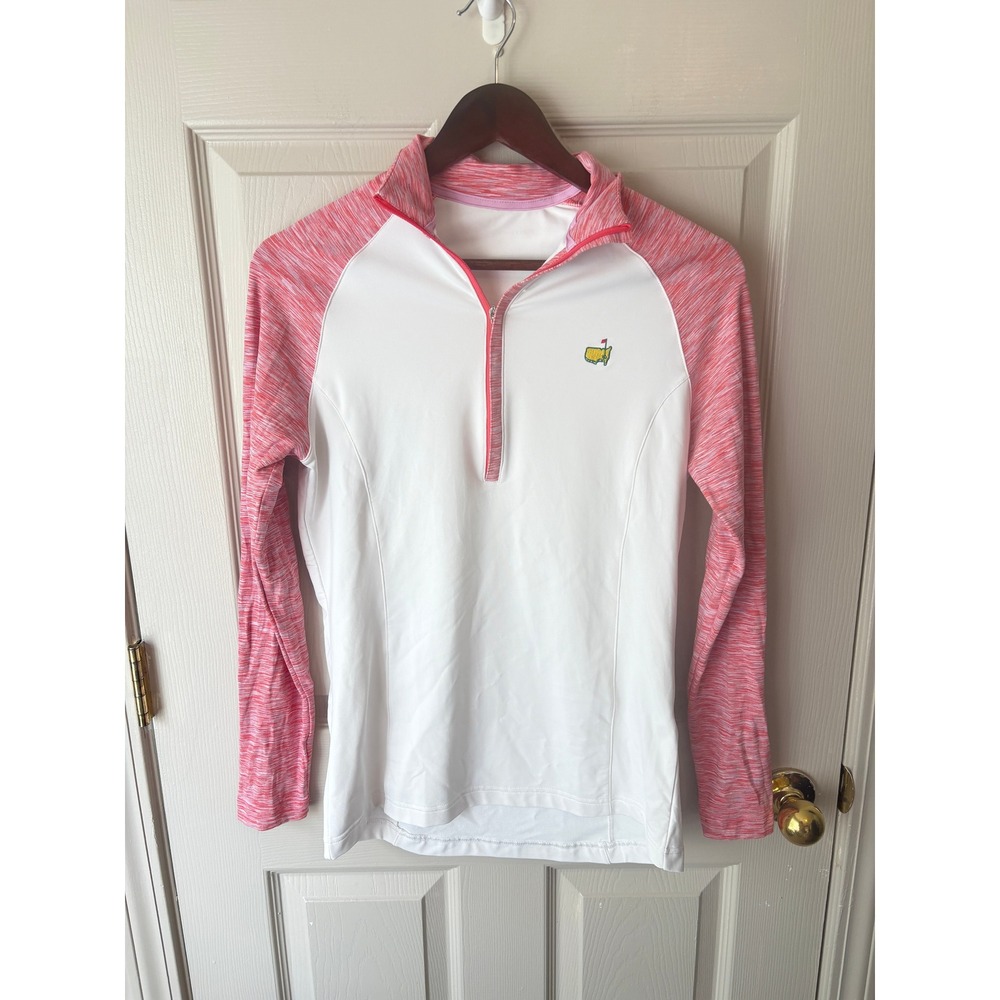 Masters Tournament Pullover Women Small White Pink Golf 1/4 Zip Active ML20P3125